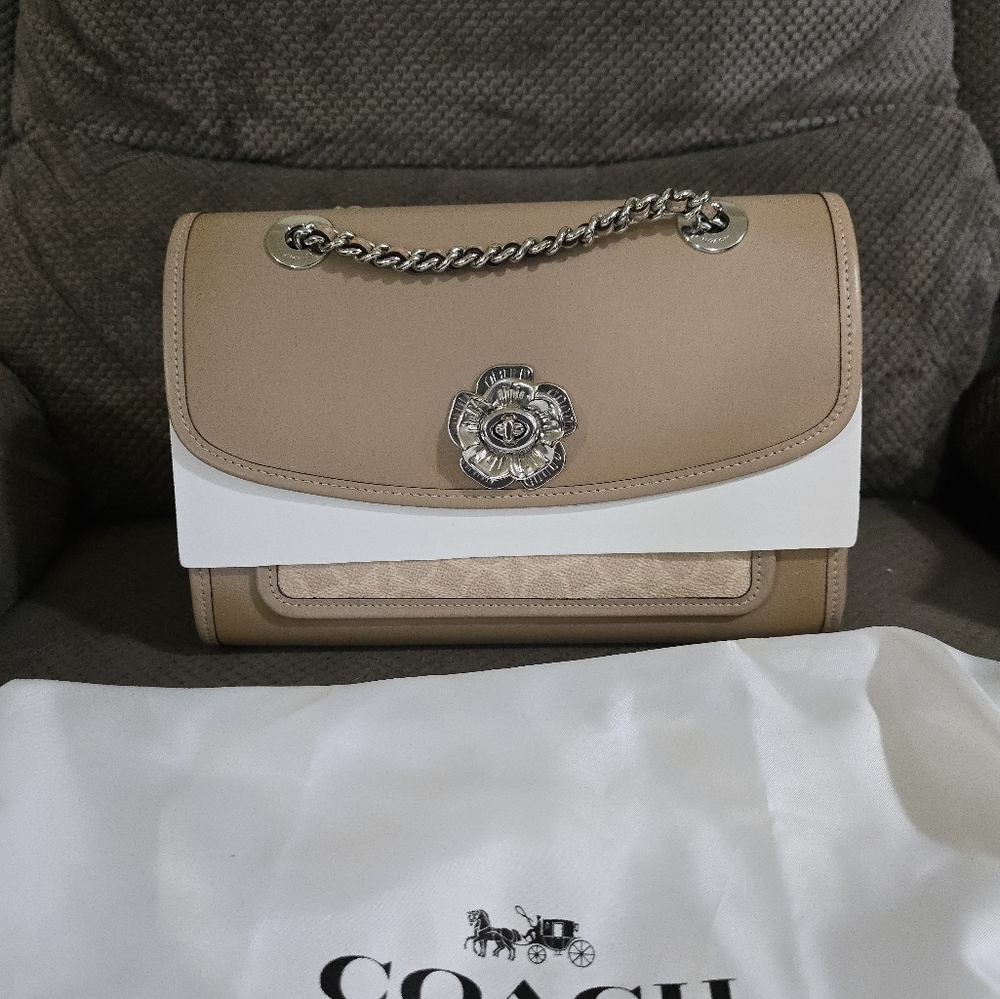 Coach Tan and White Shoulder Bag